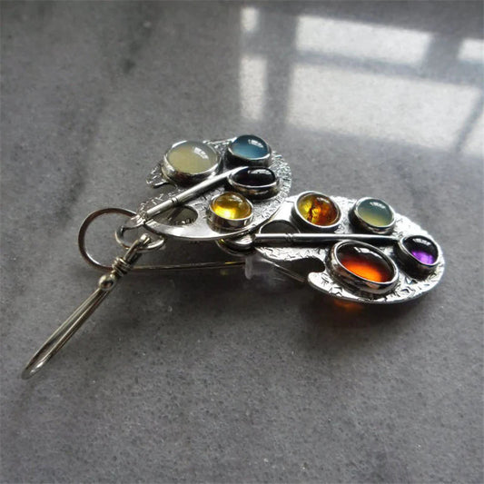 Colorful Gemstone Pendant Earrings