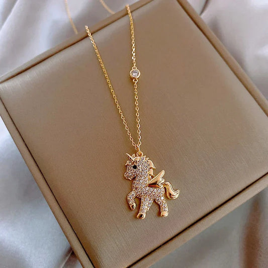 Gold Unicorn Zirconium Necklace
