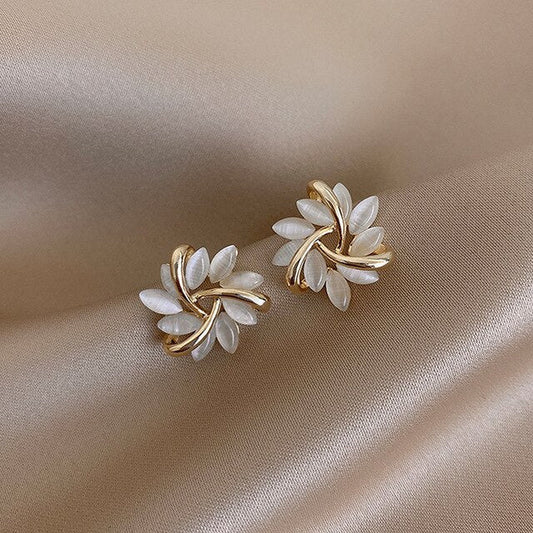 Elegant White Opal Earrings in Gold