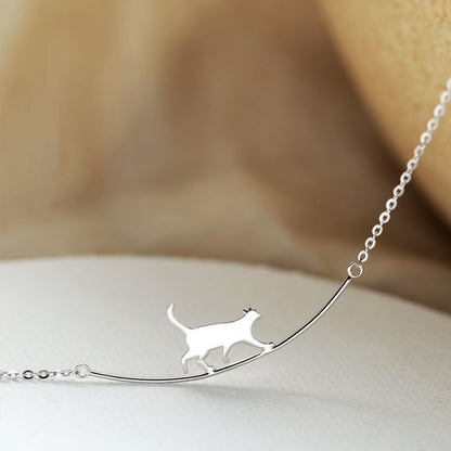 Silver Climbing Cat Necklace