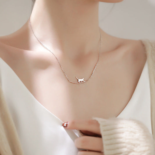 Silver Climbing Cat Necklace