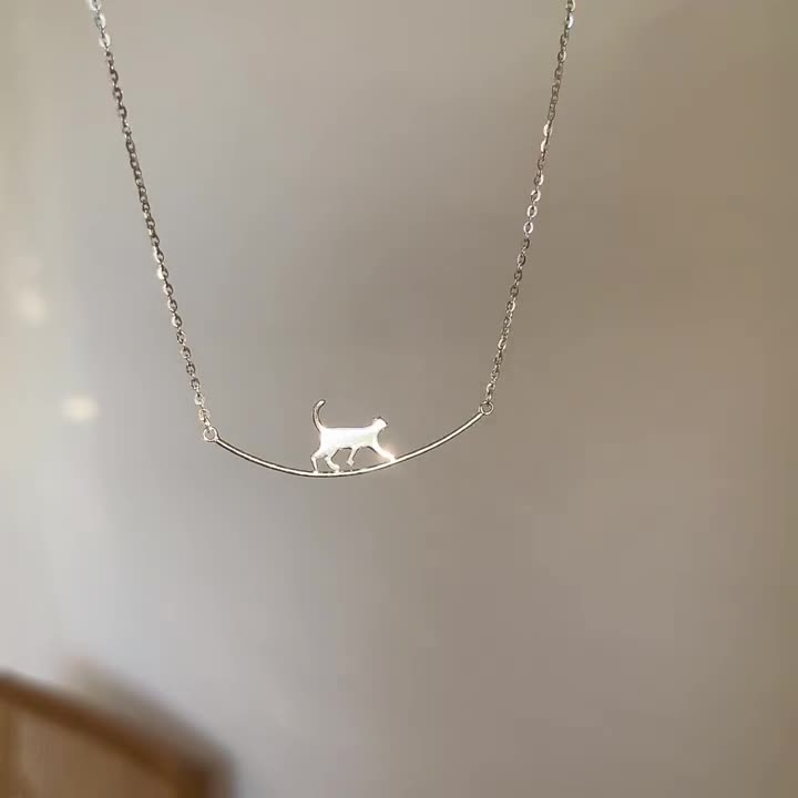 Silver Climbing Cat Necklace