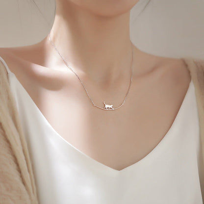 Silver Climbing Cat Necklace