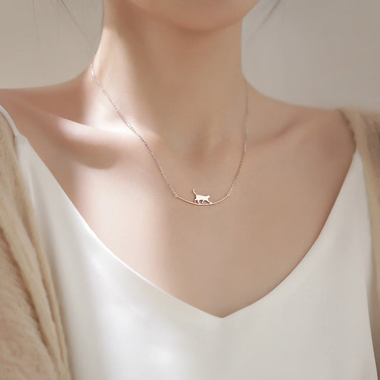 Silver Climbing Cat Necklace