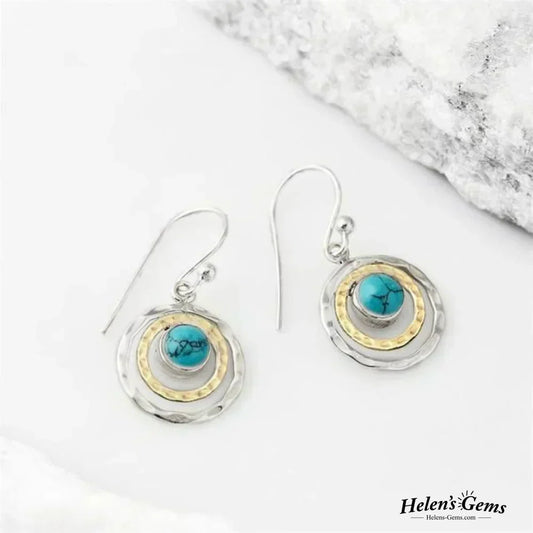 Bohemian Saturn Earrings in Turquoise and Gold