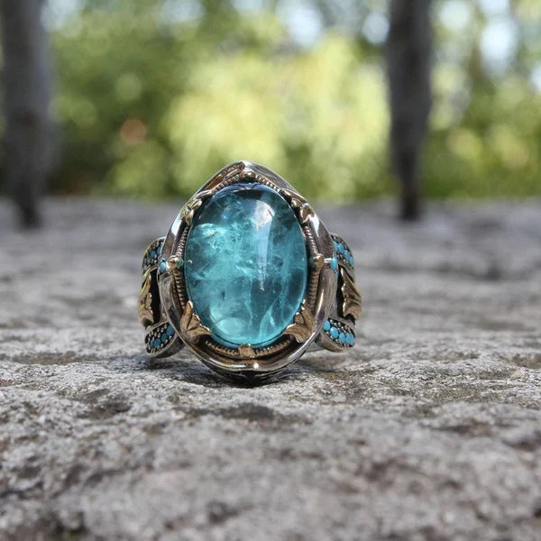 Exquisite Sapphire Carved Ring