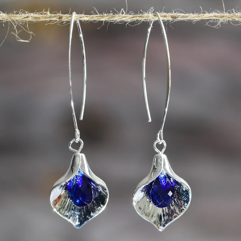 Silver Earrings with Blue Stone