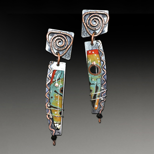 Silver Ethnic Earrings with Multicolored Enamel Design