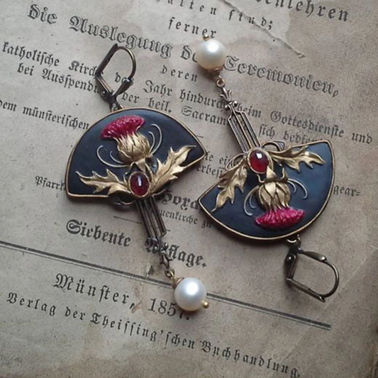 Bohemian Earrings Featuring Pearls and Red Crystals