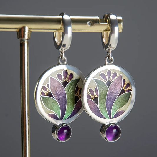 Bohemian Earrings with Purple Crystals in Sterling Silver