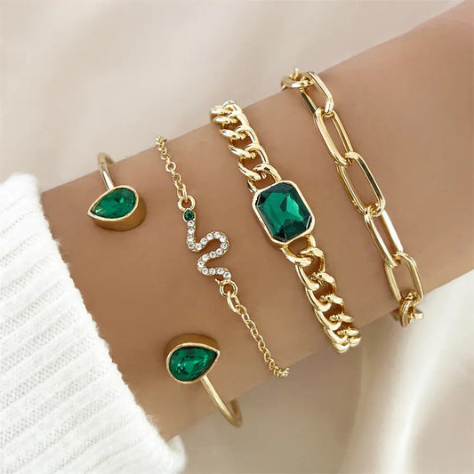 Green Crystal Bracelet Set