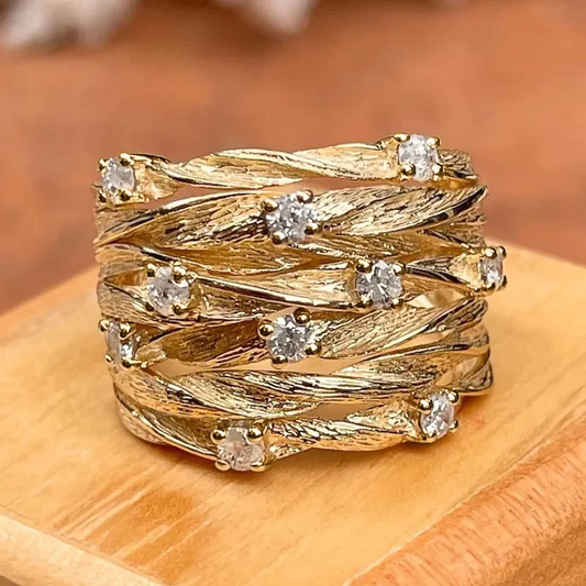 Antique-Inspired Golden Zirconia Ring