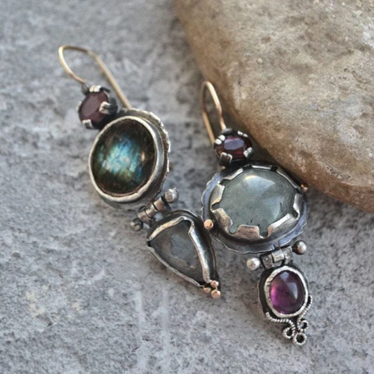 Retro Green Gemstone Earrings
