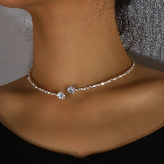 Retro Double Zirconia Pendant Necklace