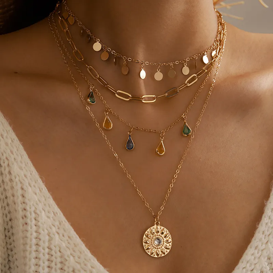 Retro Sun-Inspired Golden Necklace