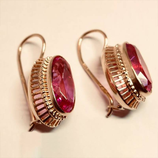 Retro Red Crystal Rose Gold Earrings