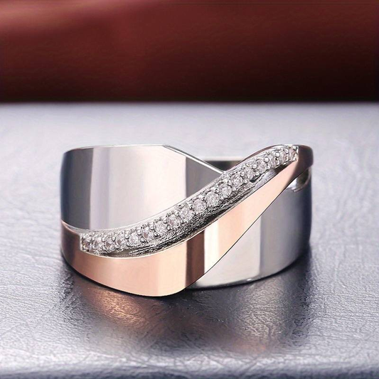 Antique Rose Gold and Silver Zirconia Ring