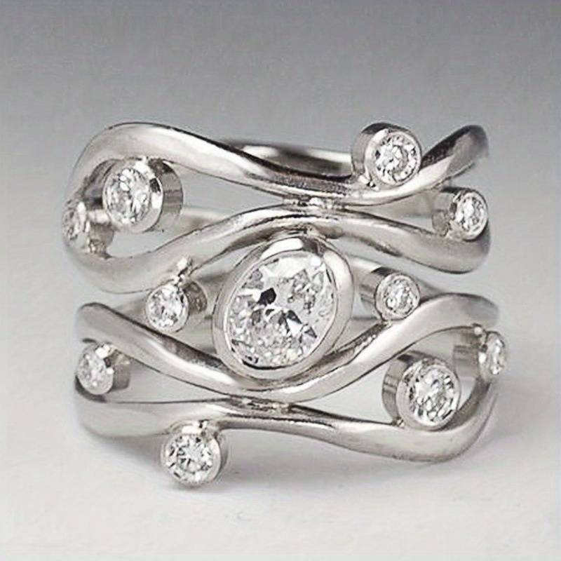 Antique Silver and Zirconia Asymmetrical Ring