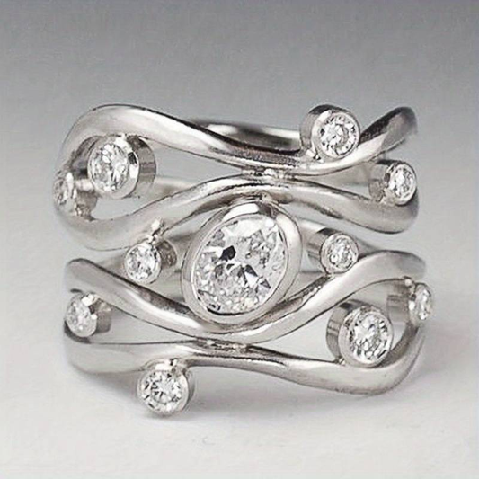 Antique Silver and Zirconia Asymmetrical Ring