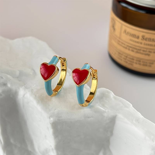 Retro Red Heart Enamel Earrings