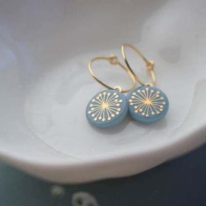 Retro Blue Round Dandelion Earrings