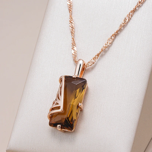 Chic Brown Glass Pendant Necklace