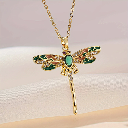 Vibrant Gold Dragonfly Necklace