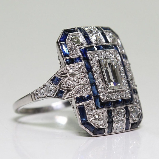 Retro Blue and Bright Silver Ring