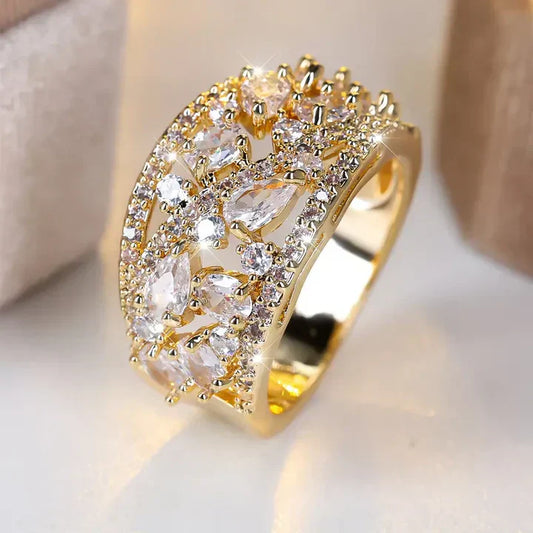 Antique-Inspired Gold Ring with Crystals