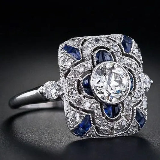 Antique Silver Ring Featuring Blue Zirconia