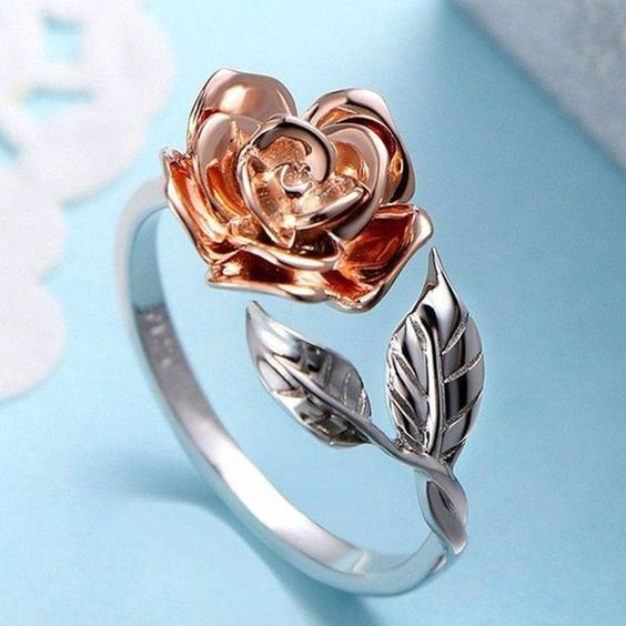 Antique Orange Rose Silver Ring