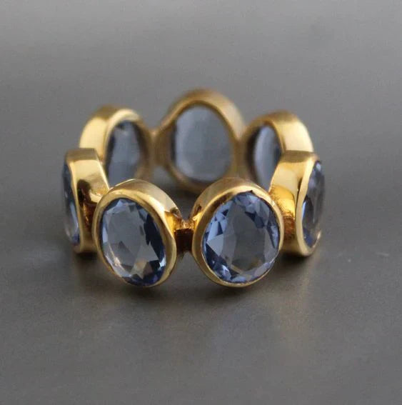 Retro Blue Glass Gold Ring