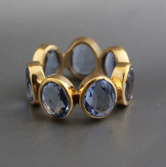 Retro Blue Glass Gold Ring