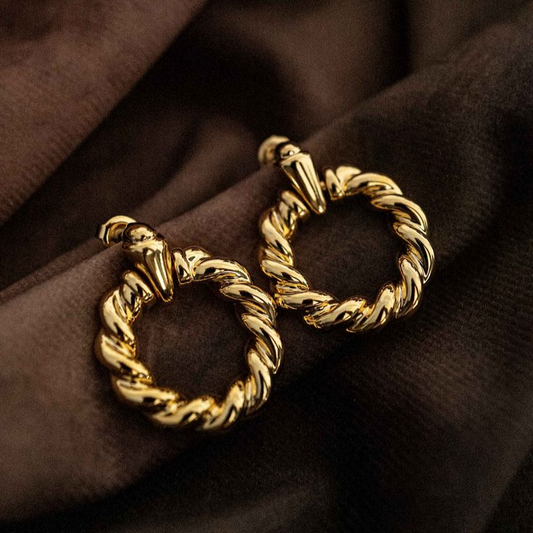 Retro Braided Hoop Gold Earrings