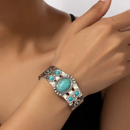 Retro Blue Opal Silver Bracelet
