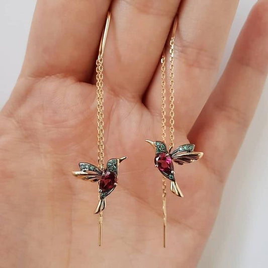Colorful Enamel and Zirconia Hummingbird Earrings