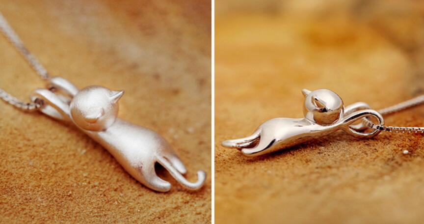 925 Sterling Silver Whimsical Cat Necklace