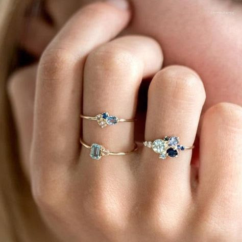 Retro Blue Glass Ring Collection